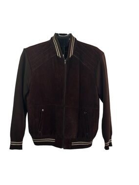 Vintage Shang's Dark Brown Suede Leather Varsity Bomber Jacket Size L – 90s